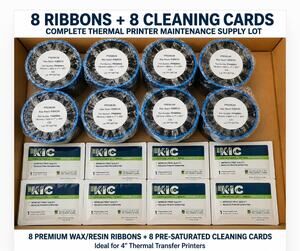 8 Premium Wax Resin Thermal Transfer Ribbons PR460MXL + 8 KIC Cleaning Cards